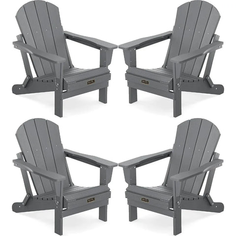 SERWALL Foldable Adirondack Chair Set of 4 for Patio Garden Outdoors Fire Pit-Gray