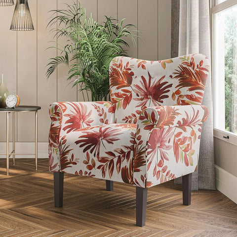 BELLEZE Modern Accent Chair for Living Room, High Back Floral Armchair with Wooden Legs, Upholstered Wingback Side Chair Padded