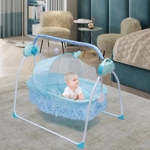 5 Gears Electric Auto-Swing Baby Crib Cradle Sleep Bed Infant Rocker+Net Music Bluetooth Music Adjustable+ Mat