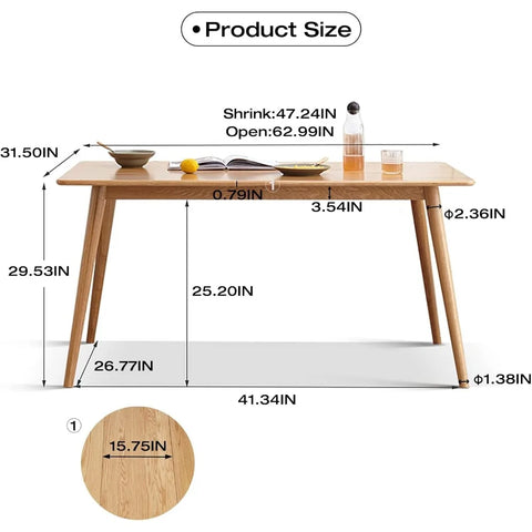 Solid wood telescopic dining table, 6-8 person dining table,kitchen circular dining table, room and living room (natural)