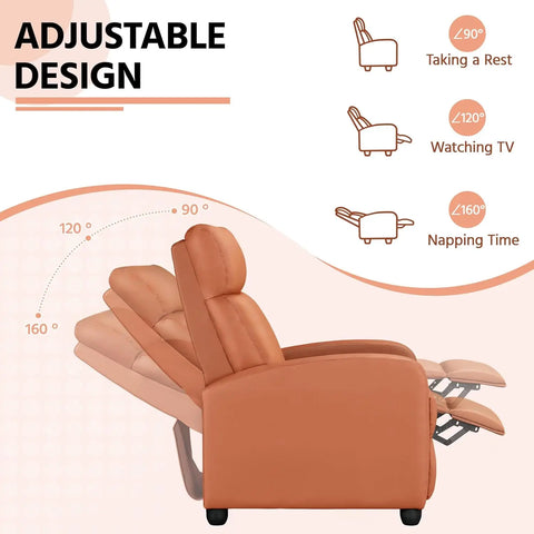 Recliner Chair PU Leather Recliner Sofa Home Theater Seating W/Lumbar Support Overstuffed High-Density Sponge Push Tan Recliners