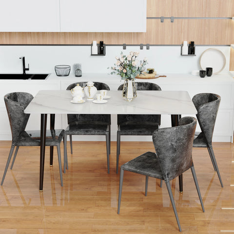 Kitchen Table Rectangle Dining Table Modern Dining Room Table with White Sintered Stone Top and Metal Legs