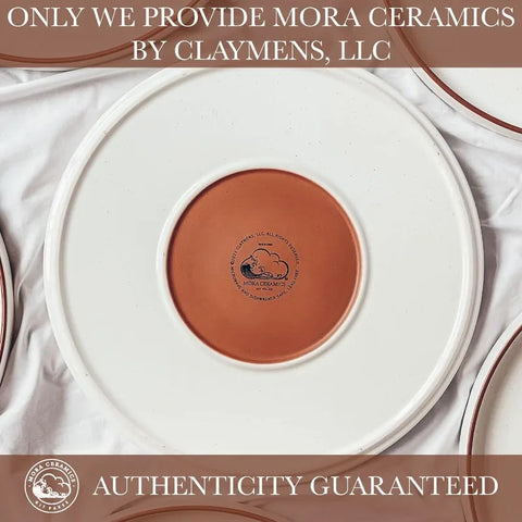 Mora Ceramic Flat Dinner Plates Set of 6, 10.5 in High Edge Dish Set - Microwave, Oven, and Dishwasher Safe, Scratch