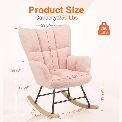 Sweetcrispy Rocking Chair Nursery, Teddy Upholstered Glider Rocker with High Backrest, Reading Chair Modern Rocking Accent Chair