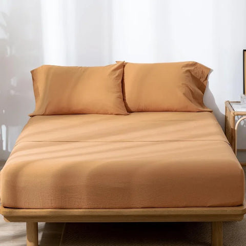 Bedding Sheet Set 100% Washed Cotton Linen Like Textured Breathable Durable Soft Comfy