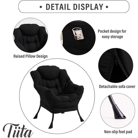 Tiita Lazy Chair with Ottoman, Modern Large Accent Lounge Chair, Leisure Sofa Armchair with Ottoman, Reading Chair