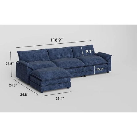 119” Modular Oversized Sectional Sofa Couch,Wide Arm L-Shaped Couch, Deep Seat and Reversible Ottoman,Chenille Fabric