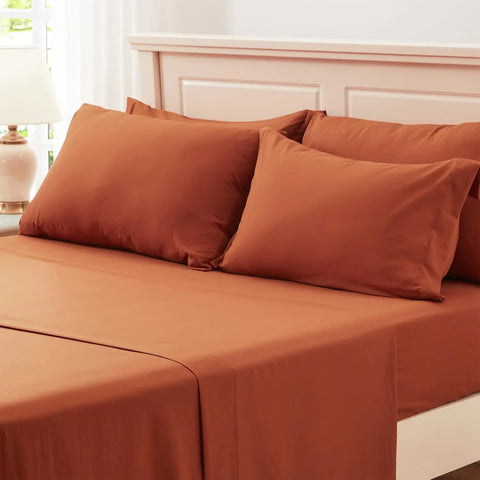 Anluoer Queen Comforter Set 7 Piece, Burnt Orange Bed in a Bag with Sheets, All Season Terracotta Bedding Comforter Sets