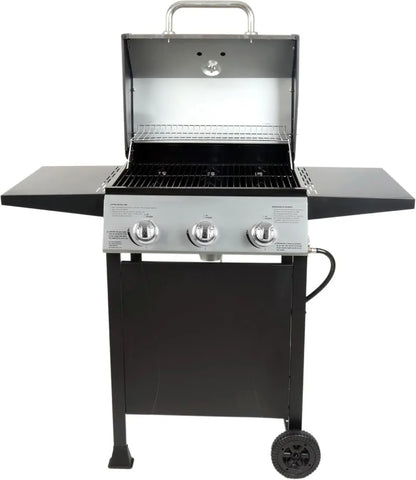 Grill Boss Outdoor BBQ Propane Gas Grill with Side Burner Lid Wheels Shelves Bottle Opener and 3 Burners