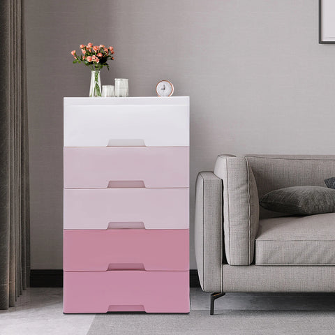 Storage Cabinet Stain-Resistant Plastic Drawers Dresser 45 × 30 × 84CM Gradient Pink for Storing Clothes and Toys