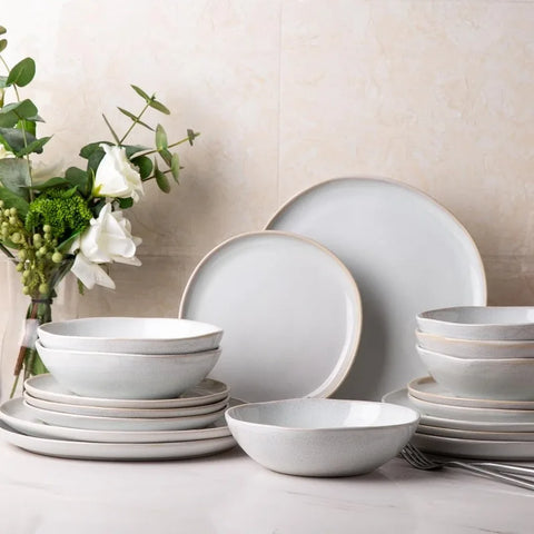 Ceramic Dinnerware Sets,Handmade Reactive Glaze Plates and Bowls Set,Highly Chip and Crack Resistant