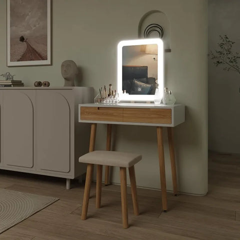 Makeup Vanity Desk with Lights,Small Vanity with Adjustable Brightness Mirror for Samll Spaces,Vanity Desk with Drawers