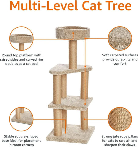 Cat Tree Indoor Climbing Activity Tower with Scratching Posts, Large, 17.7" x 45.9", Beige