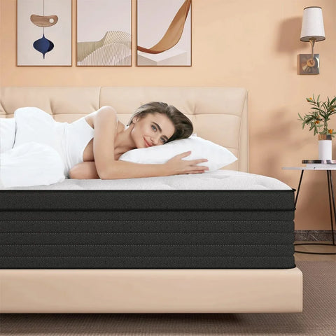 King Mattress, 12 Inch Individual Pocket Springs with Gel Memory Foam Hybrid King Size Mattress with Pressure Relief