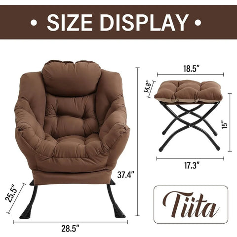 Tiita Lazy Chair with Ottoman, Modern Large Accent Lounge Chair, Leisure Sofa Armchair with Ottoman, Reading Chair