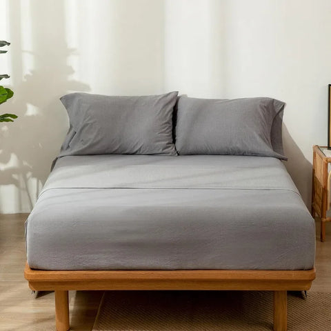 Bedding Sheet Set 100% Washed Cotton Linen Like Textured Breathable Durable Soft Comfy