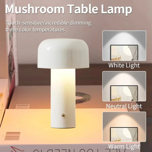 Rechargeable  Mushroom Table Lamp Portable  Atmosphere Lamp  Bedside Desk Lamp  Cafe Restaurant Decor Night Light