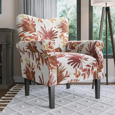 BELLEZE Modern Accent Chair for Living Room, High Back Floral Armchair with Wooden Legs, Upholstered Wingback Side Chair Padded