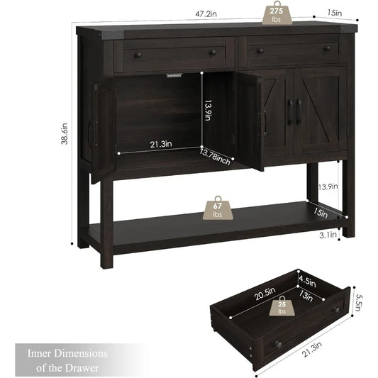 HOSTACK Buffet Sideboard Cabinet with Storage, 47.2" Modern Farmhouse Coffee Bar with 2 Drawers, Barn Door Console Table