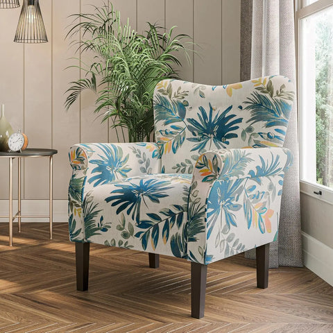 BELLEZE Modern Accent Chair for Living Room, High Back Floral Armchair with Wooden Legs, Upholstered Wingback Side Chair Padded