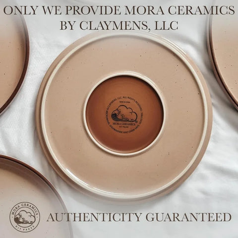 Mora Ceramic Flat Dinner Plates Set of 6, 10.5 in High Edge Dish Set - Microwave, Oven, and Dishwasher Safe, Scratch