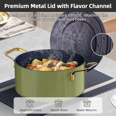 Nuwave Lux LE 13-Pc Cookware Set with Elegant Gold Handle, Diamond Infused Ceramic Non-Stick, PFAS Free, Premium Metal Lids,