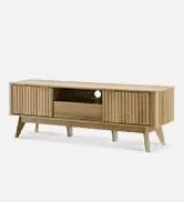 Ensley Coffee Table, Mid Century Modern Table with Storage, Farmhouse Wood Coffee Table for Living Room Fluted (Walnut)