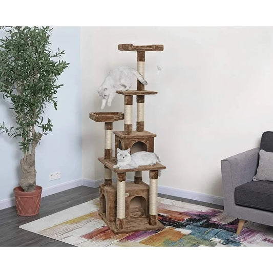 67" Cat Tree Condo Furniture Tower Kitten Scratcher, with Large Hideout Play House and Fun Perches for Indoor Cats