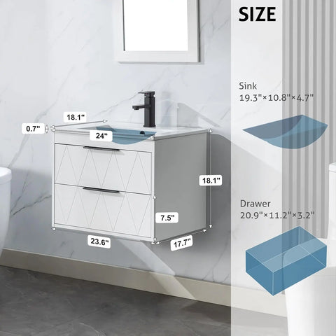 30" Bathroom Vanities Cabinet with Sink Combo, W/Decor Line, Soft-Close System, 2 Extra Big Drawers, Matte Black Faucet