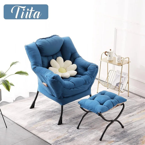 Tiita Lazy Chair with Ottoman, Modern Large Accent Lounge Chair, Leisure Sofa Armchair with Ottoman, Reading Chair