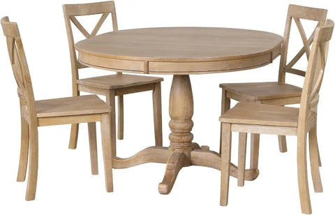 5-Piece Round Dining Table and Chair Set, Round Dining Table with Shelf, Wood Table Set for Family Dining Area