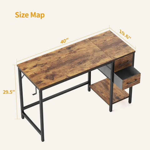 Computer Home Office Desk with 2 Drawers, 40 Inch Small Desk Study Writing Table, Modern Simple PC Desk, Brown