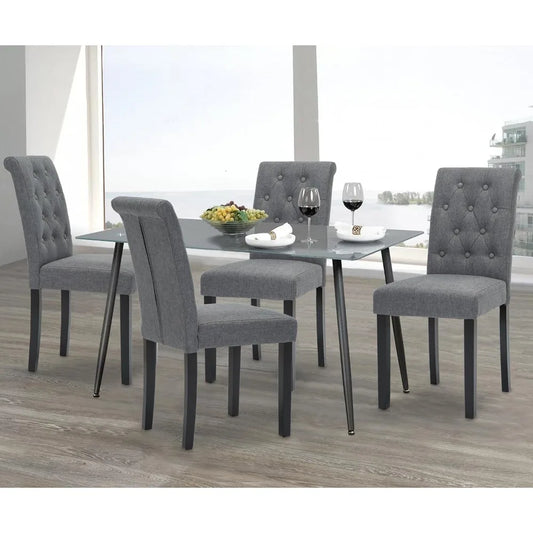 Set of 6 Chairs Upholstered Fabric Dining Chairs with Button-Tufted Details (Gray) dinning table chairs furniture