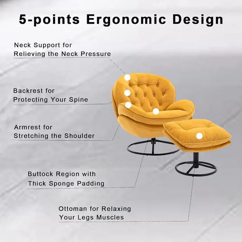 Living Room Chairs, Modern Lounge Chair with Footrest, Comfy Armchair with 360 Degree Swiveling ,Yellow Living Room Chairs