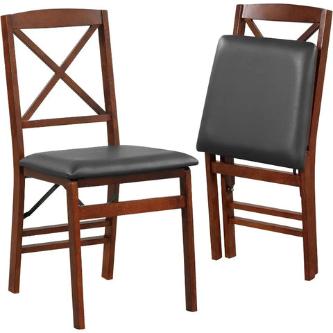 Folding Dining Chairs, Foldable Chairs with PVC Padded Seat & High Backrest, Wooden Side Chairs,   Dining Chairs