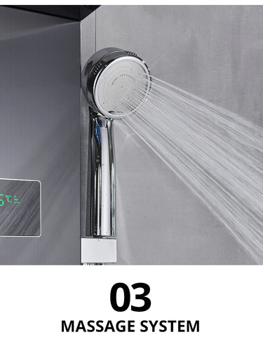 Black/Brushed Bathroom Shower Faucet Set LED Rainfall Shower Panel System Bathtub Water Mixer Tap Massage SPA Temperature Screen