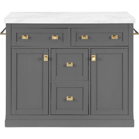 Claire Kitchen Island with Faux Marble Top, Gray