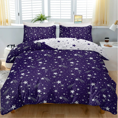 3pc Meteor Shower with Blue Background Bedding Set Quilt Cover with Zipper Closure 1 Duvet Cover and 2 Pillowcases