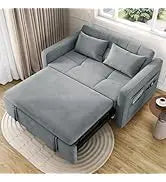 55" Convertible Sofa Bed,3-in-1 Sleeper Sofa with Pull-Out Bed,Velvet Futon Couch Reclining Backrest and Side Pocket,Modern