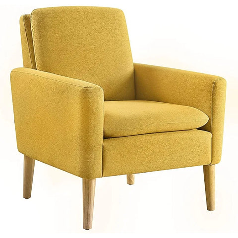 Lohoms Modern Accent Fabric Chair Single Sofa Comfy Upholstered Arm Chair Living Room Furniture Mustard Yellow