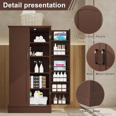 Cabinets47Pantry CabinetKitchen Pantry Storage Cabinet with Doors&Adjustable ShelvesBrown FreestandingBuffet Cupboards Sideboard