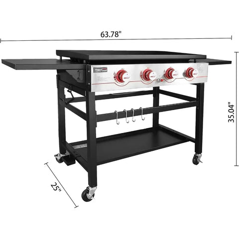 GB4000 36-inch 4-Burner Flat Top Propane Gas Grill Griddle, for BBQ, Camping, Red