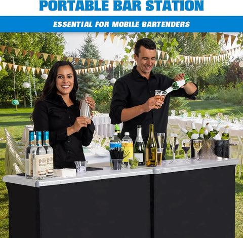 GoBar Portable Double Bar Table Set Mobile Bartender Station for Events Includes Carrying Case Standard or LED