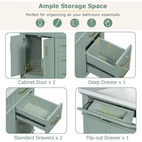 36" Bathroom Vanity with Sink,  4 Drawers & Double Doors, Freestanding Bathroom Sink Cabinet with Undermount Basin