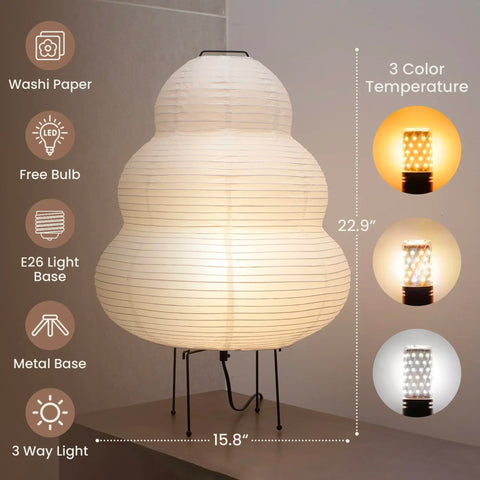 Noguchi Rice Paper Floor Lamp Japanese Paper Lantern Standing Table Lamp Eye-Protection Bedside Lamp for Bedroom/Home Decoration