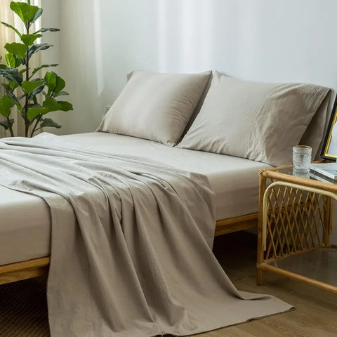 Bedding Sheet Set 100% Washed Cotton Linen Like Textured Breathable Durable Soft Comfy