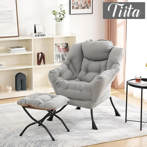 Tiita Lazy Chair with Ottoman, Modern Large Accent Lounge Chair, Leisure Sofa Armchair with Ottoman, Reading Chair