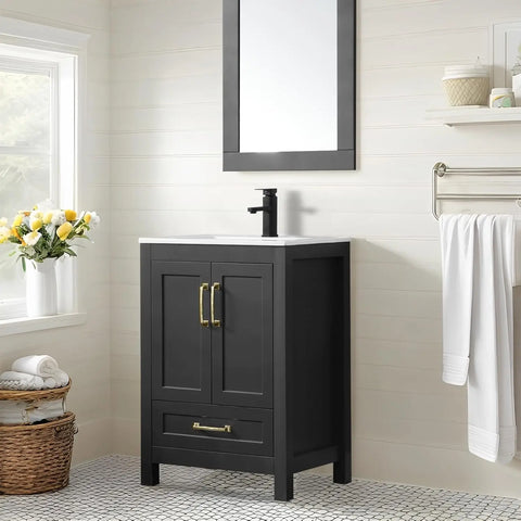 30" Bathroom Vanities Cabinet with Sink Combo Set, Undermount Ceramic Sink w/Thickened Wood, Matte Black Faucet