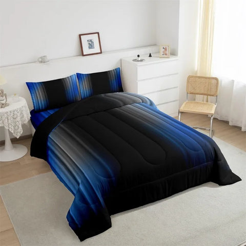 Comforter Set Kids Teens Dark Blue and Black Striped Bedding Bed Set Decor Modern Fashion Comforter Inner Fill Bedroom