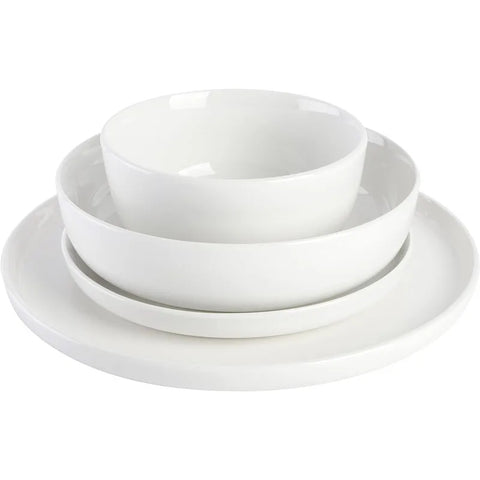 16 Piece Porcelain Dinnerware Set, White w/Black Rim, Service for 4, Dishwasher and Microwave Safe